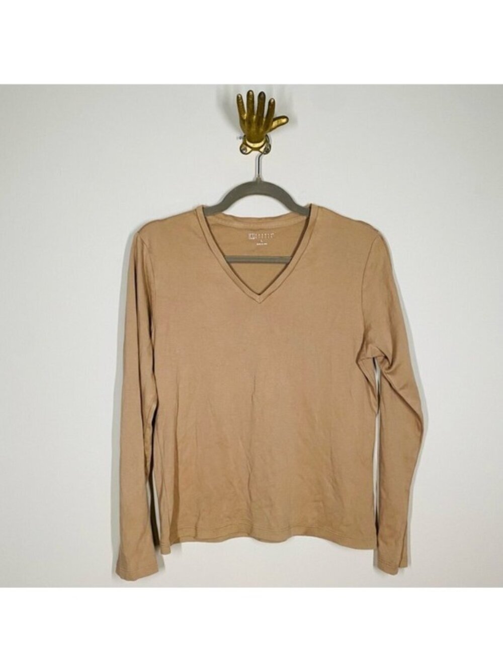 Vintage Carole Little Camel Long Sleeve Top size Large